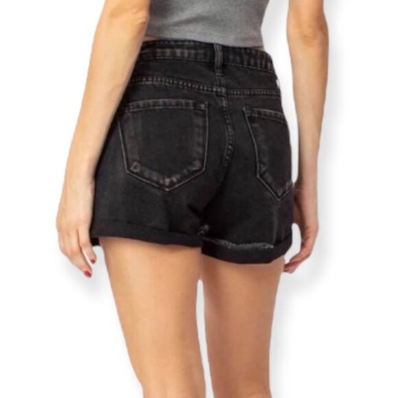 KanCan Black Distressed Denim Shorts – Size 24 - Picture 3 of 15